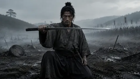 Scene 04, one turn: Kazuo kneels with his blade drawn