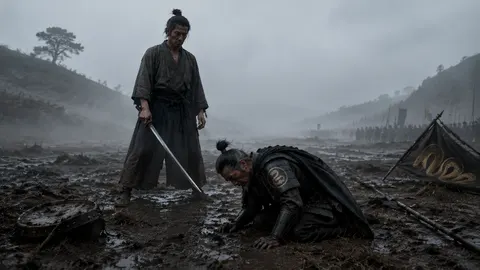 Scene 05, the fall: the betraying general folds into the grass