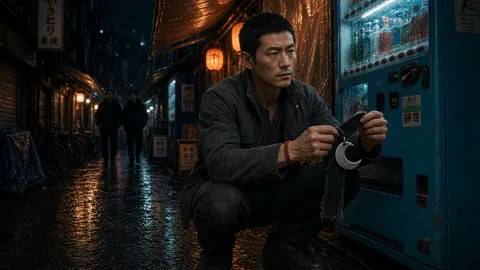 Rain at night: he finds his cat's collar tag by a vending machine